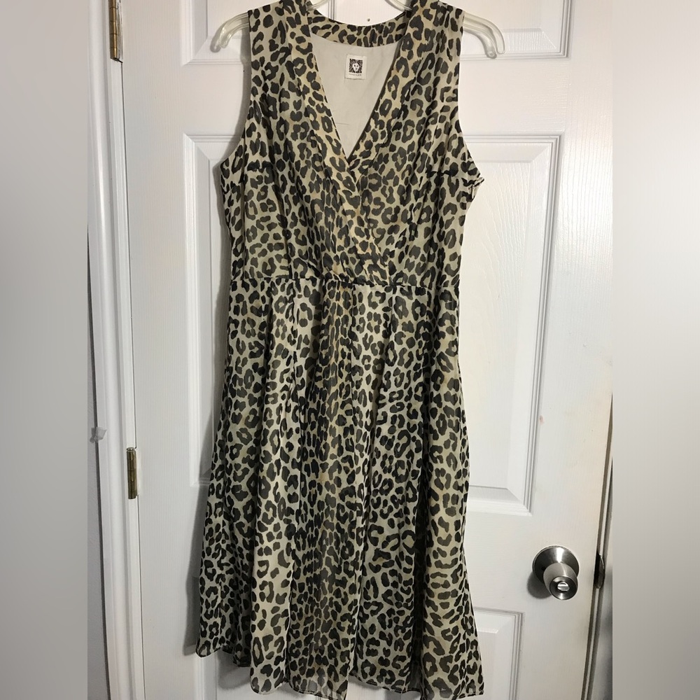 Anne Klein Leopard Print Sleeveless V-Neck Women’s Dress - Beige/Black 12 - Picture 2 of 6